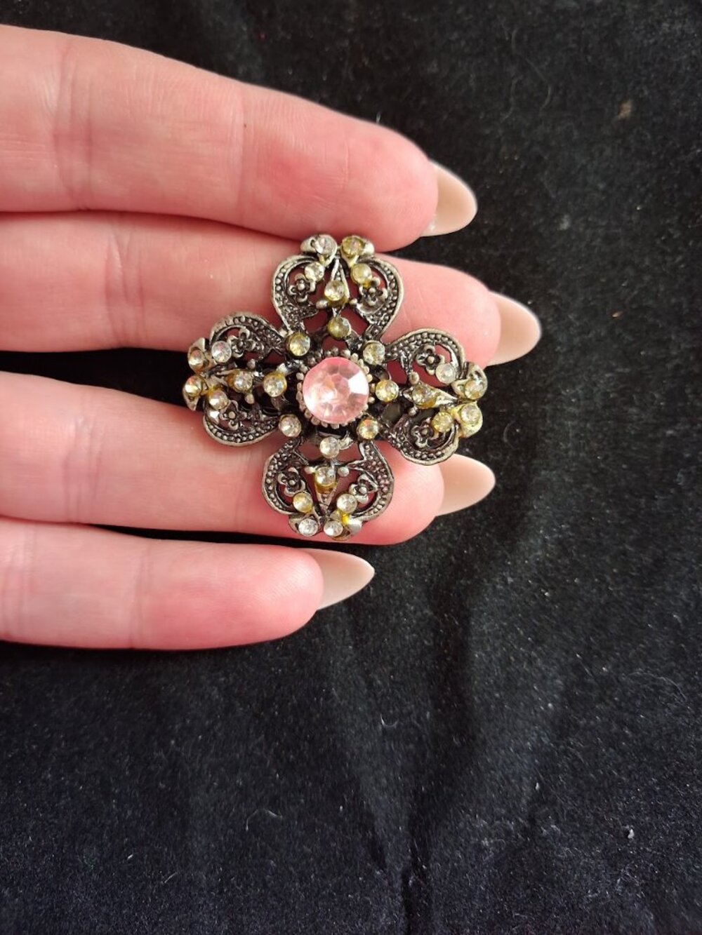 Gothic style pink stoned brooch